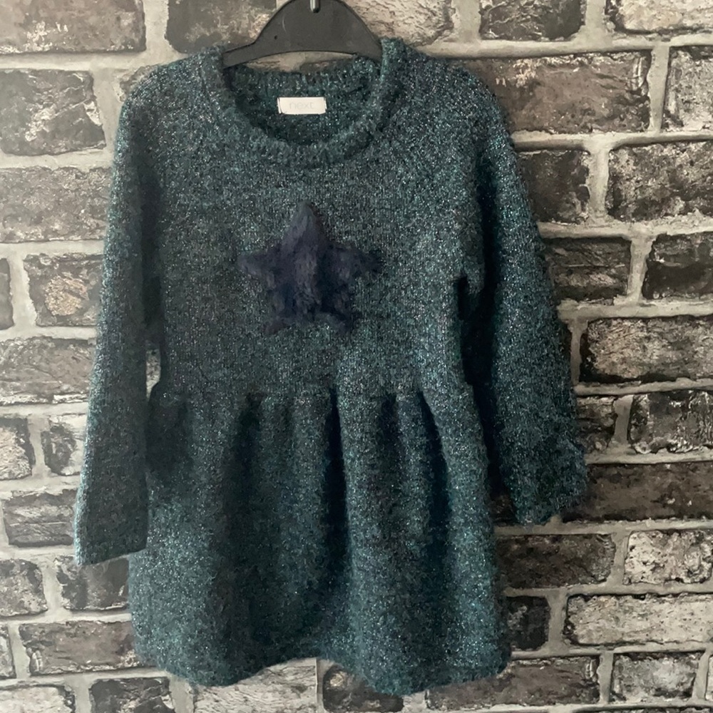 Toddler knitted sweater dress in dark metal teal